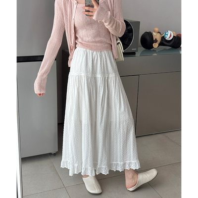 momo大姐姐夏季新款白色半身裙女简约甜美a字裙设计感小众蛋糕裙