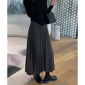 momo大姐姐秋冬白色半身裙女小个子裙子百褶裙设计感中长裙a字裙