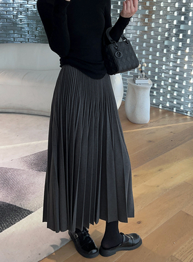 momo大姐姐秋冬白色半身裙女小个子裙子百褶裙设计感中长裙a字裙