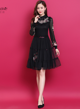 28c68秋装女士连衣裙长袖收腰针织气质黑色显瘦打底