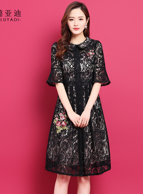 88912夏季气质名媛蕾丝连衣裙女装中袖修身显瘦大码长裙
