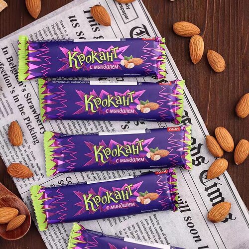 特价俄罗斯紫皮棒kdv原装进口果仁扁桃仁夹心巧克力棒零食喜糖