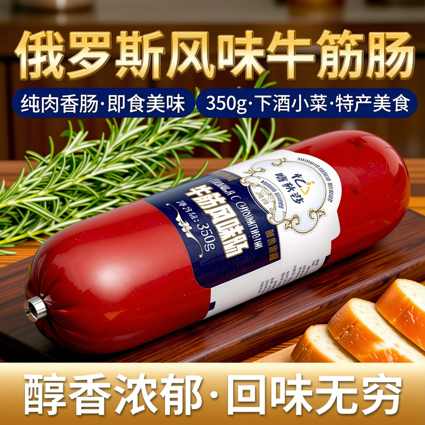 俄罗斯风味牛筋肠纯肉香肠350g即食牛筋火腿肉肠特产美食下酒小菜