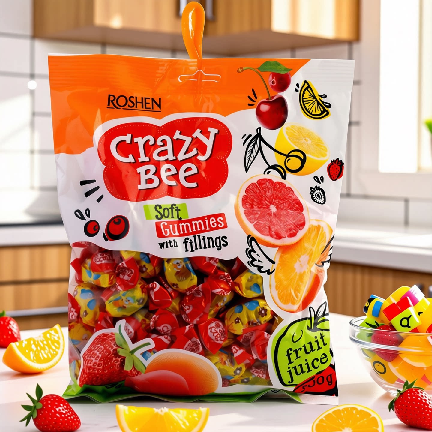 如胜小蜜蜂软糖进口食品qq糖水果汁夹心爆浆软糖趣味零食特产糖果