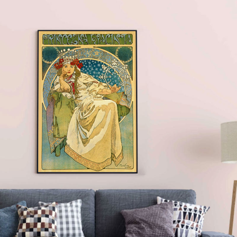 穆夏插画风信子公主竖款人物高清印制喷绘厚油画布画芯欧式装饰画