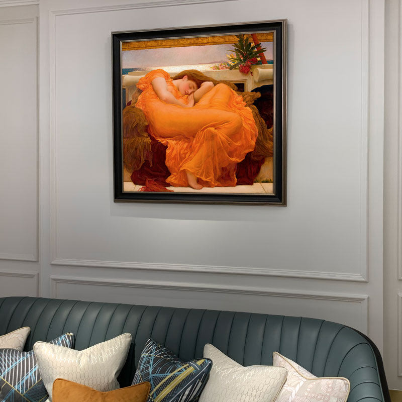 莱顿燃烧炽热的六月女人物欧式唯美正方形定制客厅油画布装饰画芯