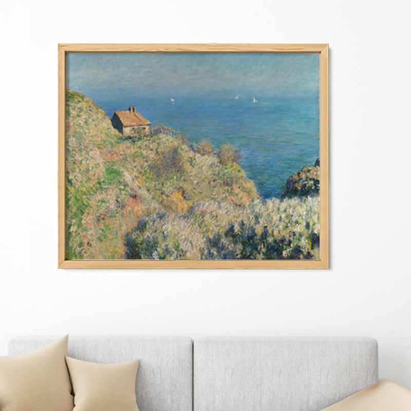 莫奈瓦朗日维尔的渔夫小屋无画框风景油画布画芯客厅书房装饰画