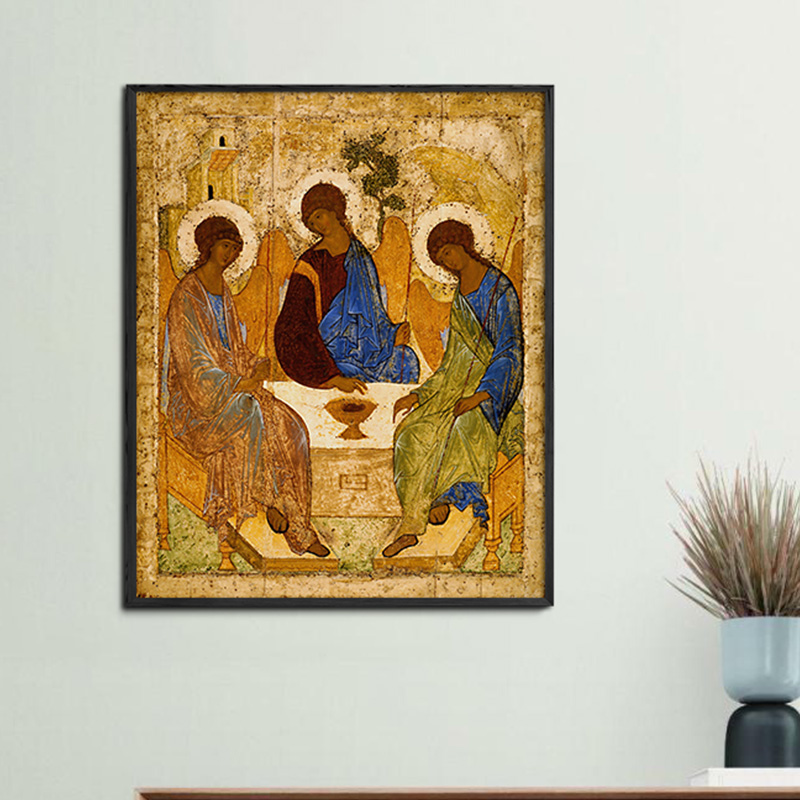 鲁布列夫圣三一圣像人物三位一体油画布画芯喷绘印制客厅装饰画图片