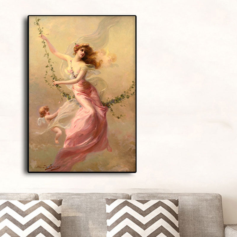 爱德华比森秋千世界名画竖款欧式油画高清印制书房布画芯装饰画