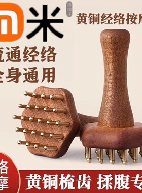 木质黄铜带脉经络刷按摩腹部全身通用美容院精油刷子揉肚子神器