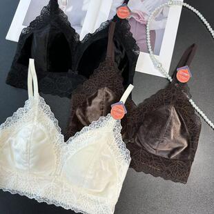 蕾丝V领固定杯美背抹胸内搭打底聚拢无痕裹胸内衣