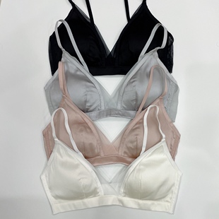 法式真丝三角杯无钢圈透气薄杯细肩带内衣桑蚕丝美背舒适性感文胸