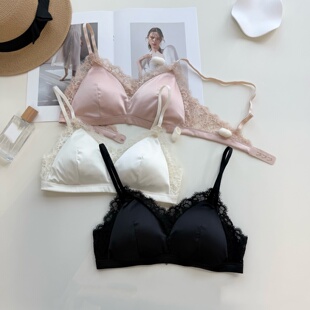 法式优雅 三角杯无钢圈素绉缎桑蚕丝养肤薄款文胸内衣女