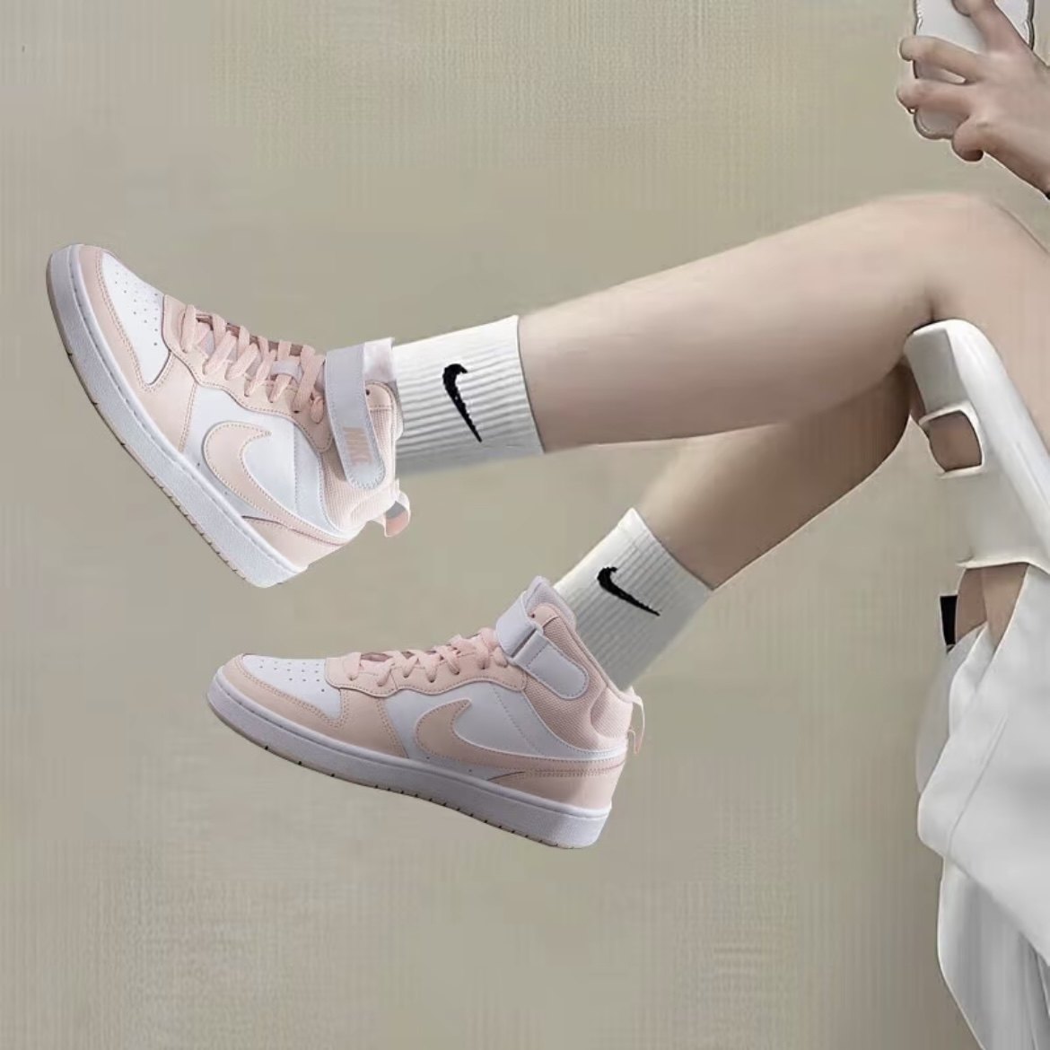 Nike Court Borough 时尚舒适运动 防滑耐磨Gs大童板鞋CD7782-122