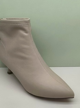 亮点女人50289单靴2025秋季款牛皮拉链尖头百搭高跟气质女短靴5