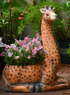 创意花园摆件仿真动物长颈鹿花盆圃露阳台庭院幼儿园植物角装饰品