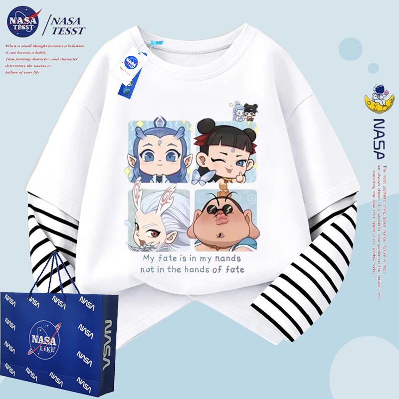 NASA联名男童哪吒敖丙纯棉T恤秋