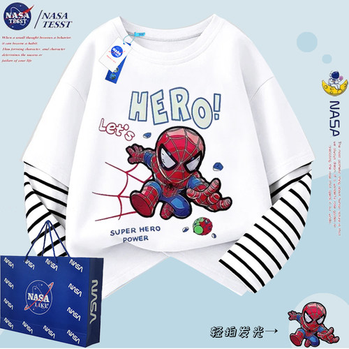 NASA联名男童发光长袖假两件T恤