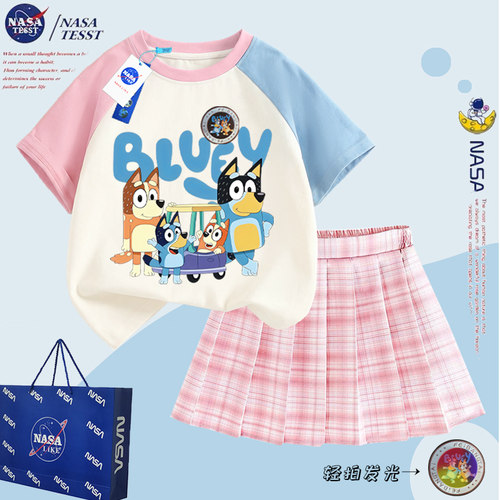 NASA联名女童发光短袖T恤套装夏