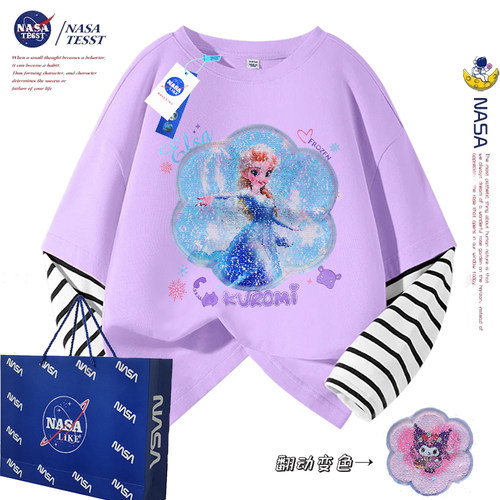 NASA女童艾莎公主变脸长袖T恤