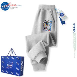 潮 炸街秋冬加绒卫裤 NASA联名儿童裤 子卡通变形金刚潮牌男童运动裤