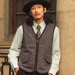 人字纹棉服马夹背心 冬季 SOARIN英伦风复古菱形格羊毛西装 马甲男
