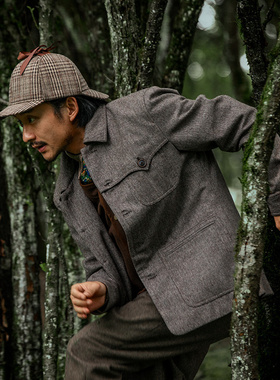 SOARIN独立复古羊毛夹克男 阿美咔叽休闲多口袋毛呢猎装式外套秋