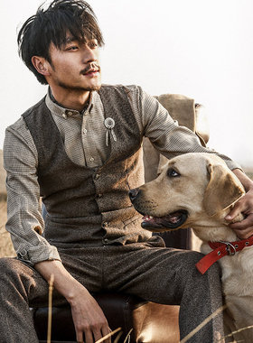 SOARIN复古英伦粗花呢西装马甲男人字纹浴血黑帮商务马夹背心坎肩