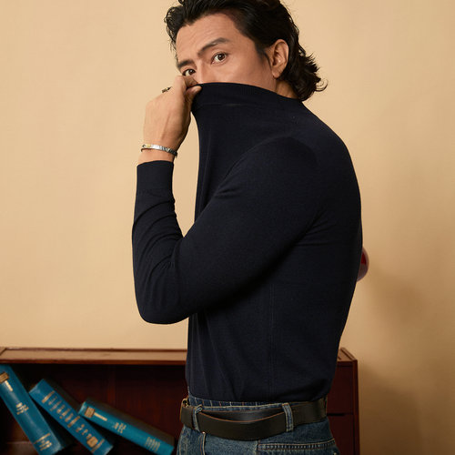 SOARIN英伦复古半高领毛衣男 高级感保暖内搭打底修身套头针织衫