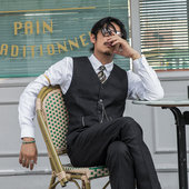 高级感商务正装 马甲男 免烫黑色马夹背心 复古条纹西装 SOARIN意式