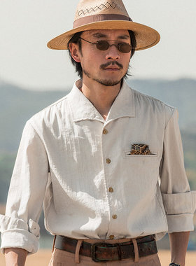 SOARIN意式那不勒斯衬衫男 松弛高级感一片领瀑布袖条纹长袖衬衣