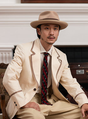 SOARIN复古经典常青藤白色西装外套男 高级感绅士商务休闲单西服