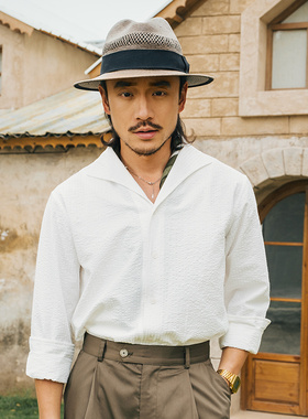 SOARIN英伦复古一片领衬衫男 轻薄款泡泡纱商务休闲外穿长袖衬衣