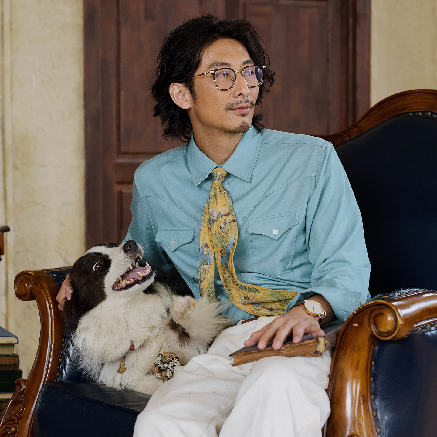 SOARIN阿美咔叽西部衬衫男美式复古双贴袋工装长袖翻领休闲衬衣