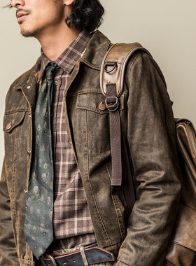 SOARIN【原创正版】复古美式皮夹克外套男阿美咔叽短款飞行员皮衣