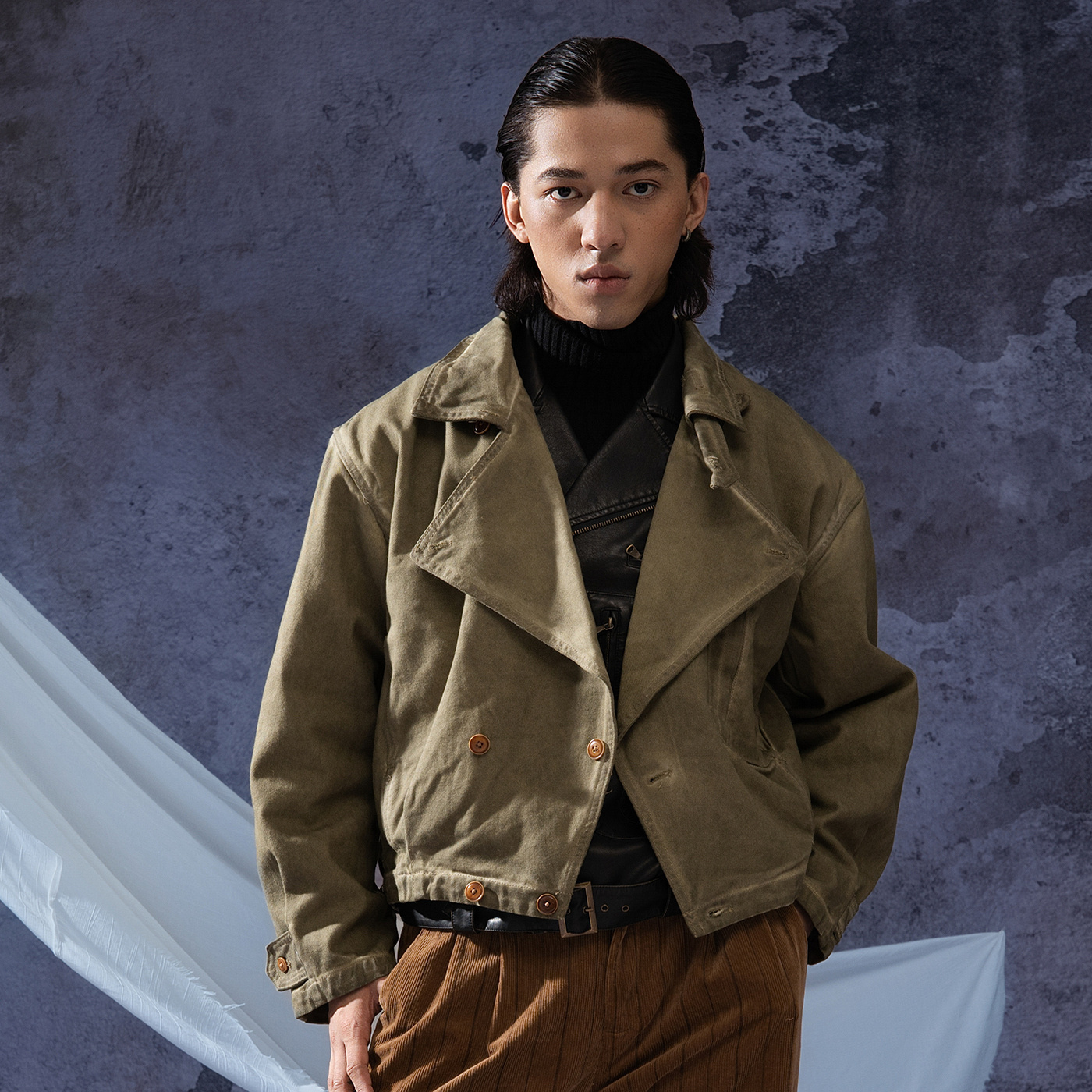 【炒色做旧】SOARIN美式复古机车风短款夹克男重磅牛仔飞行员外套