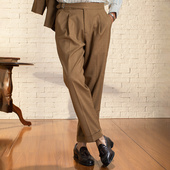 SOARIN意式 子 复古风商务绅士休闲直筒九分裤 那不勒斯格子西裤 男