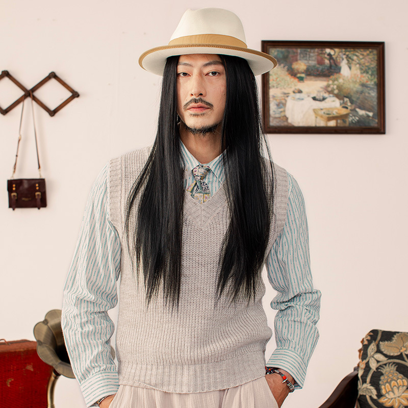 SOARIN英伦风复古V领针织毛衣背心男 华夫格纯色百搭无袖马甲坎肩