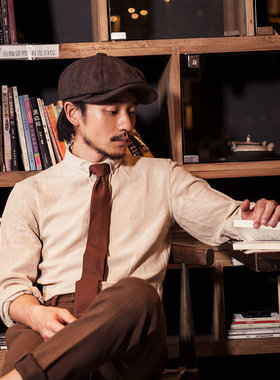 SOARIN英伦复古亚麻衬衫男 Vintage古着垂感商务休闲打底长袖衬衣