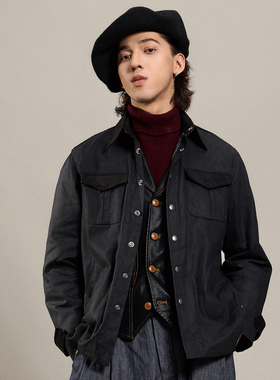 【重磅油蜡布】SOARIN美式工装夹克男 拼接休闲双口袋油蜡外套