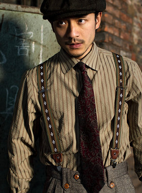 SOARIN英伦复古条纹西装衬衫男 泡泡纱免烫抗皱商务修身长袖衬衣