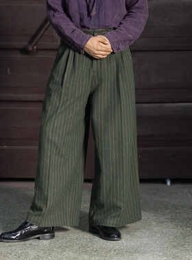 SOARIN英伦风复古高级感条纹西装裤男 毛呢休闲直筒宽松痞帅长裤