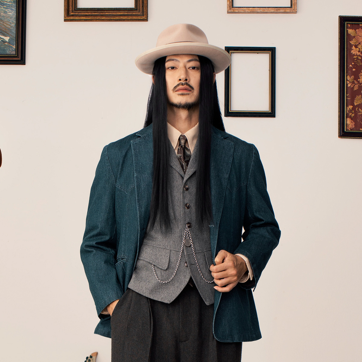 SOARIN英伦风复古牛仔西装外套男 高级感绅士商务正装休闲单西服