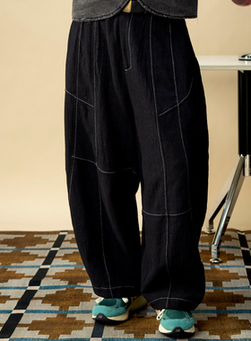 SOARIN美式复古直筒老爹裤男 棉麻重磅工装休闲阔腿宽松九分裤子