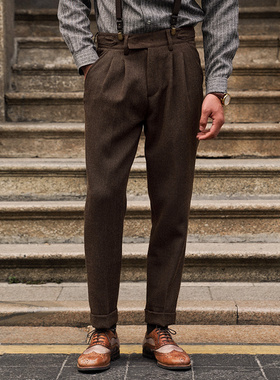SOARIN独立复古那不勒斯西裤男 意式秋冬垂感休闲修身小脚九分裤