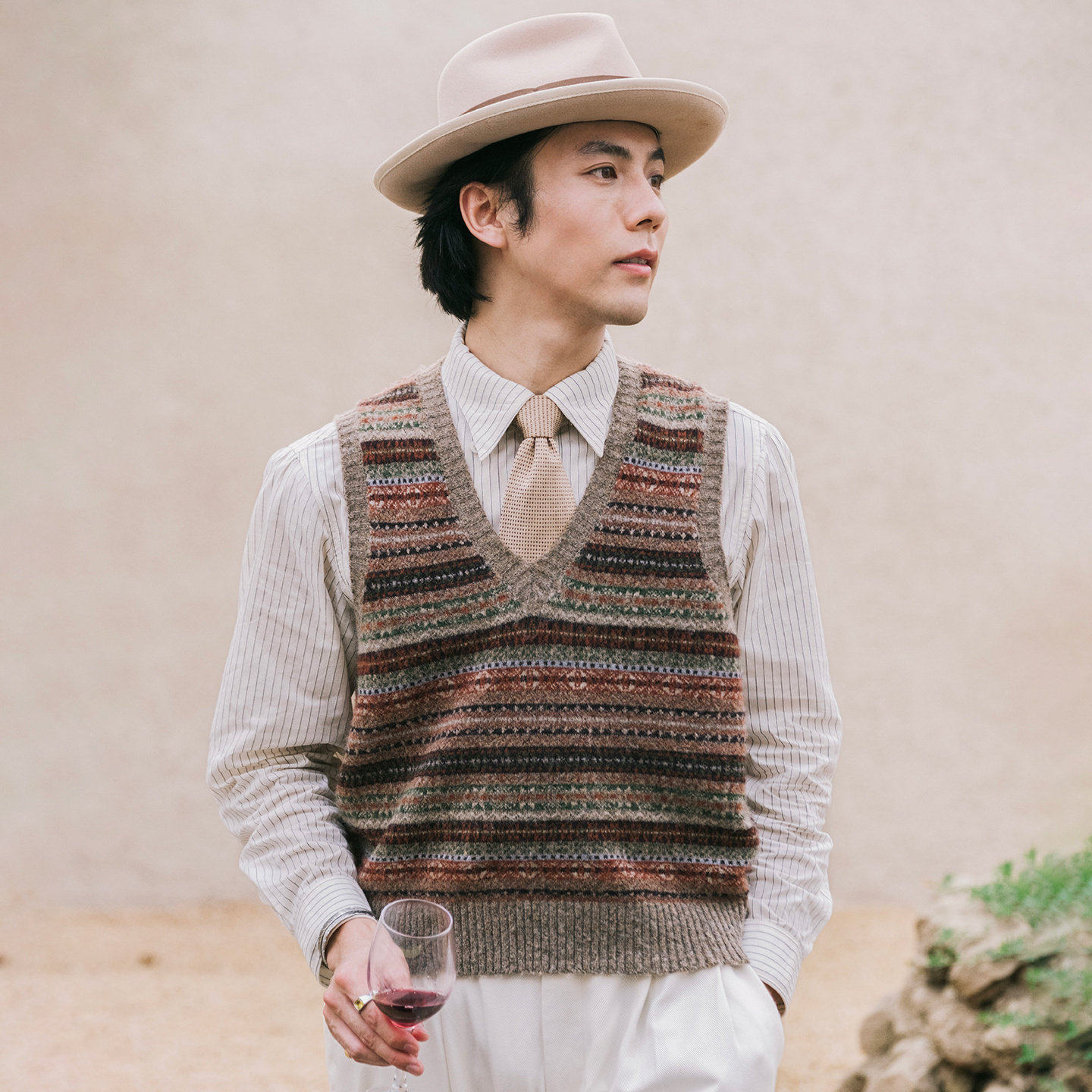 SOARIN英伦复古费尔岛毛衣背心男民族风叠穿保暖套头提花针织马甲