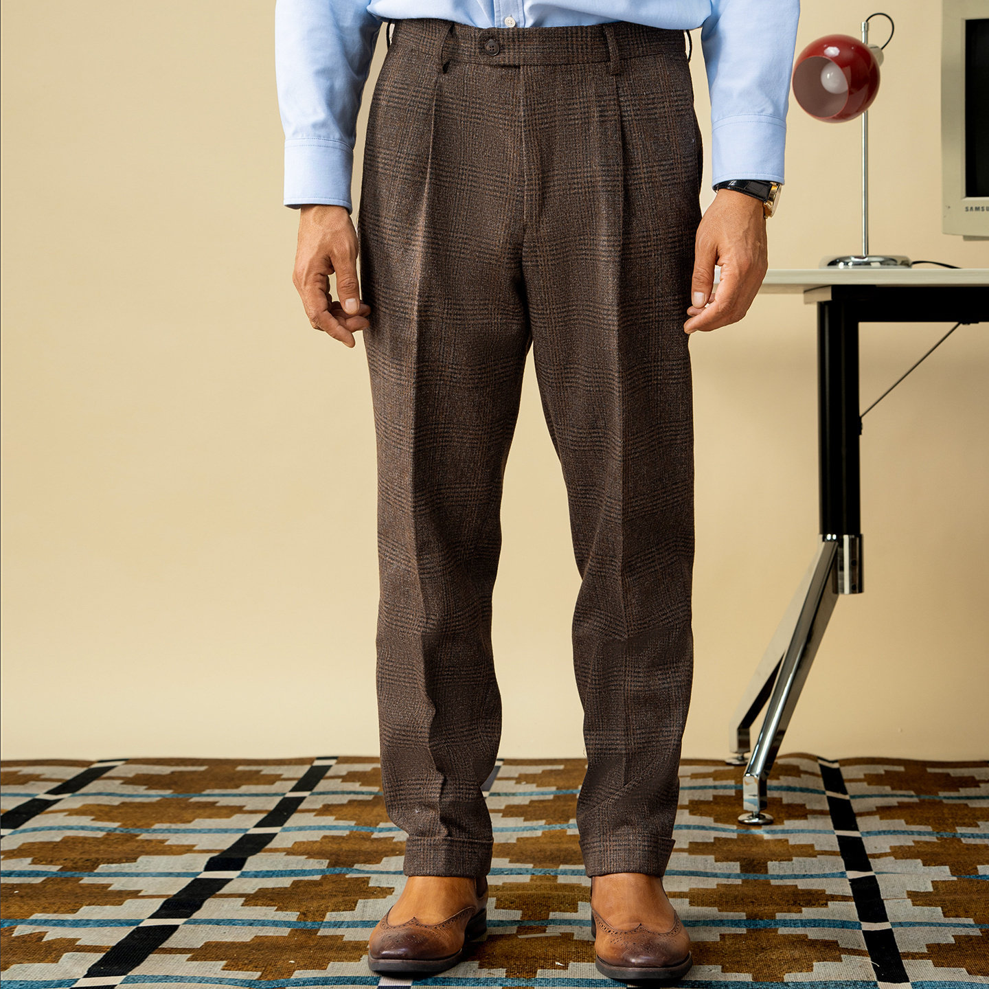 SOARIN英伦风复古格子西装裤男 商务绅士休闲修身锥形小脚长裤子