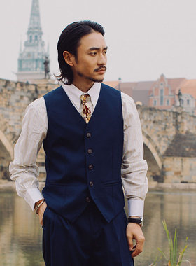 SOARIN英伦风复古千鸟格肌理纹西装马甲男 薄款商务修身婚礼马夹