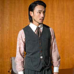 马甲男 英伦复古西装 老钱风商务休闲马夹背心 断点条纹 SOARIN