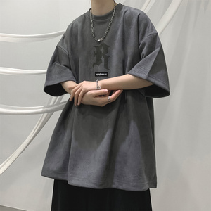 wassup candy复古短袖t恤男士夏季ins潮流宽松五分袖美式街头衣服图片